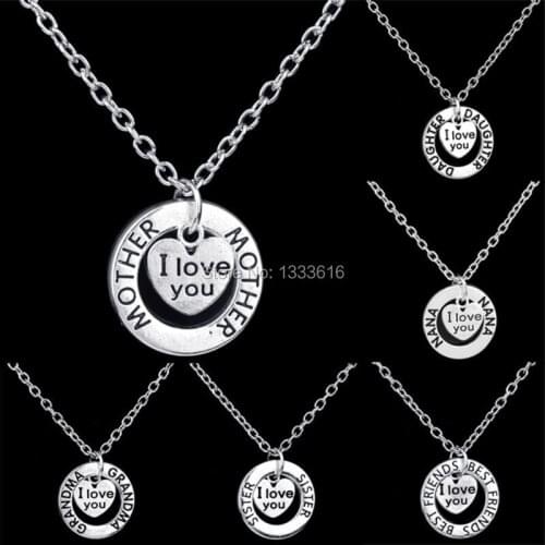 Fashion Family Gifts I Love You Heart Mom Nana Grandma Sister Daughter Charm Pendant Necklace Xmas women Men Jewelry Wholesale