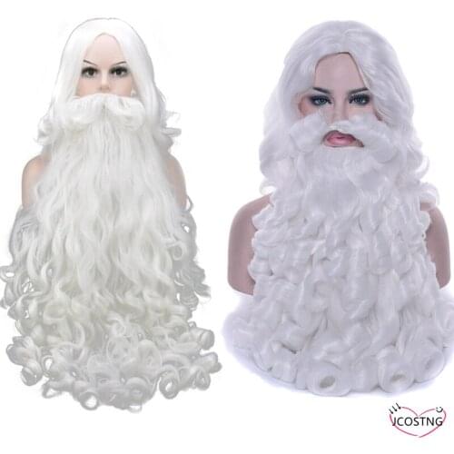 Morematch Christmas Gift Santa Claus Wig and Beard Synthetic Hair Short Cosplay Wigs for Men White Hairpiece Accessories Hat