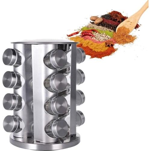 Stainless Steel Glass Seasoning 12/16pcs Glass Bottle Rack Set Spice Jars Containers Kitchen Storage Organizer Condiment Kit