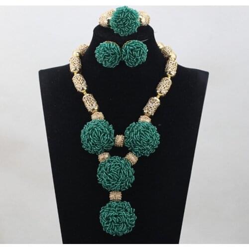 Handmade Teal Green Seed Beaded African Jewelry Sets New Bold Statement Necklace Jewelry Set Free Ship WD954