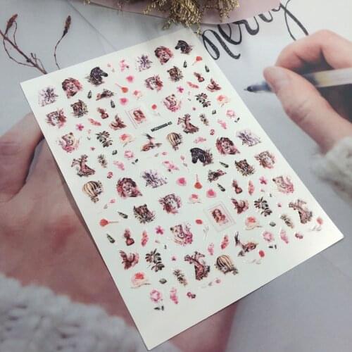 Back Glue Adhesive Nail Stickers Paper Stickers for Nail Decoration Fashion Nail Decals Angels, lions and Girls Manicure Women