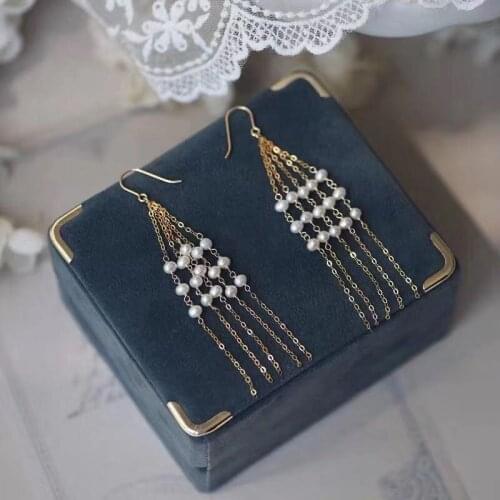 New natural freshwater pearl 5-6MM hand-woven earrings long 5CM