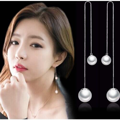 Wholesale Fashion Jewelry 2017 New Design Tassel Pearl Earring 925 Sterling Silver Long Drop Earrings for Women Girls Gift Hot