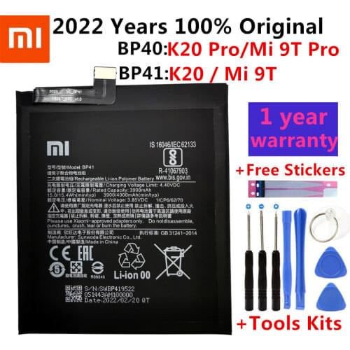 Xiao Mi Original Phone Battery BP41 4000mAh for Xiaomi Redmi K20 / Mi 9T / K20 Pro / 9T Pro Replacement Battery +Tools Kits