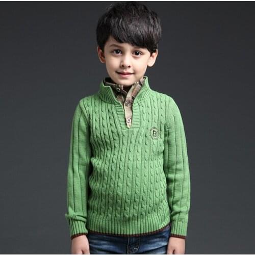 2021 Autumn Childrens Clothes Boys Sweaters Solid Stand Collar Cotton Boy Knitted Pullovers Sweater For Boys Kids Sweater Tops