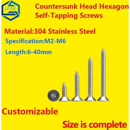 Countersunk Head Hexagon Self-Tapping Screws Flat Head Hex Self Tapping Screw 304 Stainless Steel Customizable DIN7991