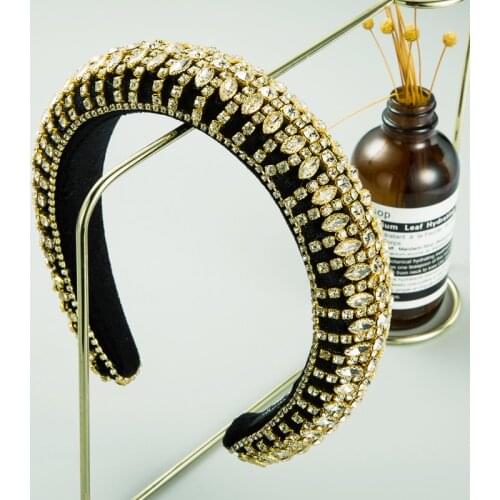 Luxury Baroque Lustre Crystal Headband Fashion Street Shot Shiny Geometry Rhinestone Sponge Hair Band Womens Party Headdress