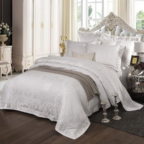 Luxury jacquard Satin bedding set 4/6pcs duvet cover flat sheet pillowcase