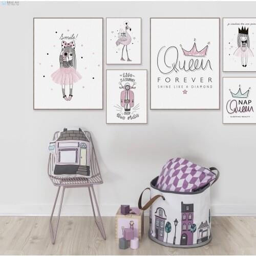 Pink Princess Queen Flamingo Typography Quotes Posters and Prints Nordic Girls Room Wall Art Pictures Home Decor Canvas Painting