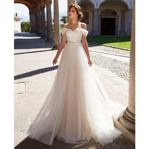 Sexy Backless Light A-line Boho Wedding Dress 2021 Beach Pearl Sashes White Bridal Gowns Tulle Bride Dress Vestido De Noiva