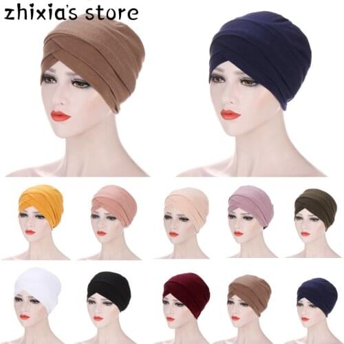 2020 Women Elastic Inner Hijabs Hat Pastoral Style Lady Hair Bands Fashion Muslim Turban Hats Indian Caps Wrap Cap Head wraps