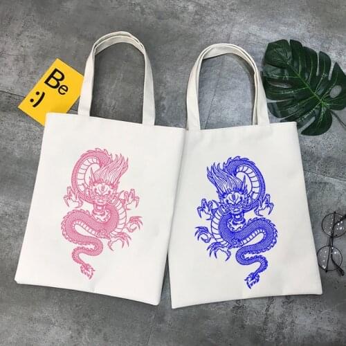 Dragon Chinese Style Shopping Bag Hip Hop Harajuku Canvas Bag Shopper Bag Tote Bag Handbag Large Capacity Casual Shoulder Bag