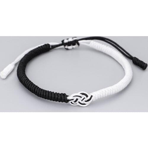 Tibetan Buddhist Handmade Knots Lucky Rope Bracelet Chinese Knot White Black Rope Bracelet Size Adjustable