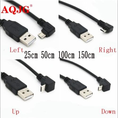 Up & Down & Left & Right Angled 90 Degree USB Micro USB Male to USB male Data Charge connector Cable 25cm 50cm for Tablet 5ft 1m