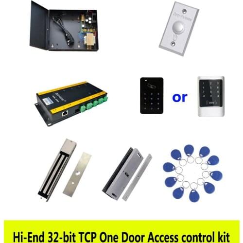 Hi-end access control kit,TCP one door +power+280kg magnetic lock+U-bracket+ID touch keypad reader+button+10 ID tag,sn:kit-AT107