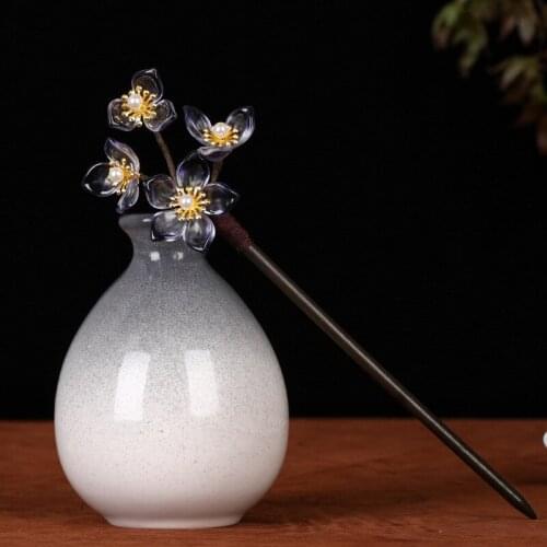 Chinese Classical Handmade Hairpin Pearl Flower Headdress Women Wooden Hair Sticks Ancient Costume Accessories MA
