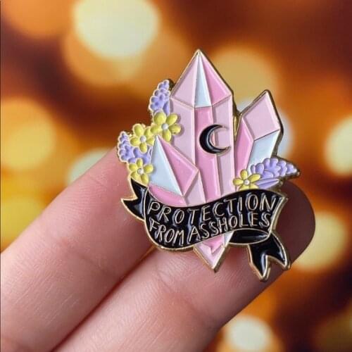 Protection from Assholes Crystal Rock Energy Lapel Pin Brooch Humor Witch Wicca BFF Gift