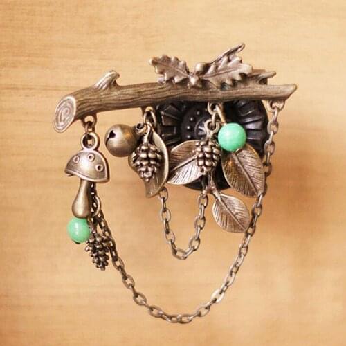 Vintage Brooch Tree Brooches for Women Clothes Pins Gold Brincos Leaf Brooch Pin Plant Chain Pendant Broche Jewelry Metal Alloy