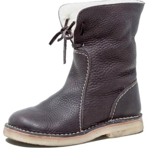 Women Snow Boots Winter Solid Tied Plush Warm Shoes Ankle Boots Lace Up Round Toe Comfort Short Plush Boots Botas Para Mujer