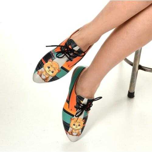 Cat Printed Oxford Womens Casual Shoes