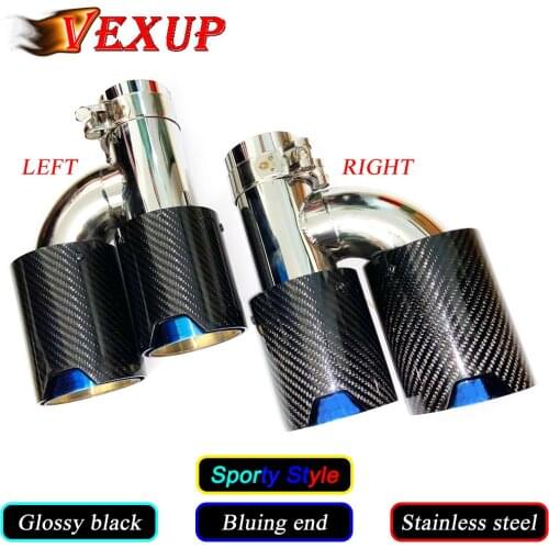 1PCS H Shape Dual Exhaust Tip Quad Muffler Tip Gloss/Matte Black Carbon Fiber Bluing Exhaust Pipe Tail for BMW