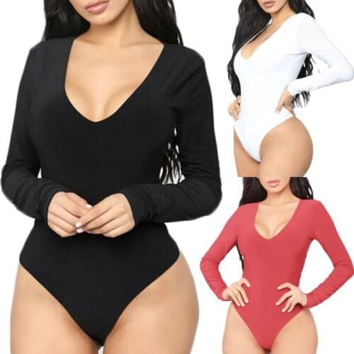 2020 Plus Szie Casual Sexy Bodysuit Women Long Sleeve Bodysuit Stretch Leotard Tops Jumpsuit Romper Summer Spring Clothes S-2XL
