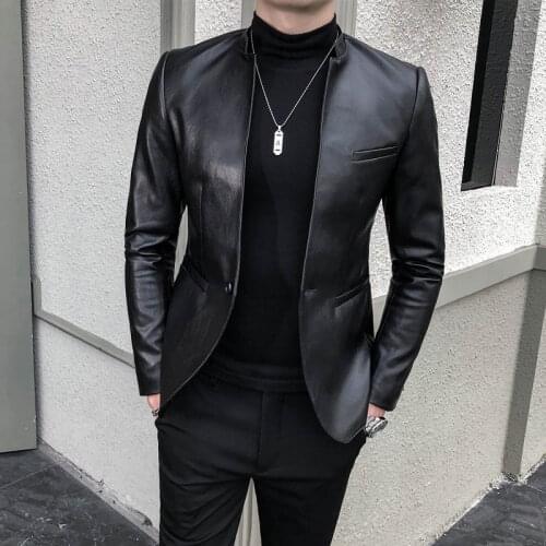 2021 Brand clothing Fashion Mens High quality Casual leather jacket Male slim fit business leather Suit coats/Man Blazers S-3XL