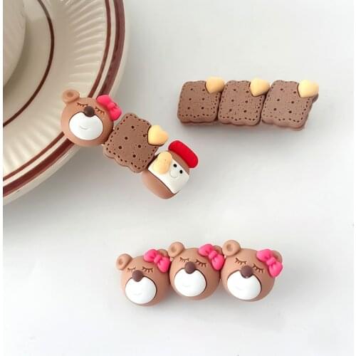 2021New Girls Cute Cartoon Bear Biscuit Hair Clips Kids Sweet Hairpins Duckbill Side Barrettes Headband Fashion Hair Accessories