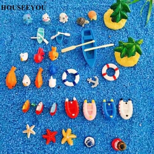 30/40/50Pcs/Lot Micro Landscape Ocean Series Starfish Sailing Rivet Whale Figurine Succulent Moss Miniatures Home Decoration