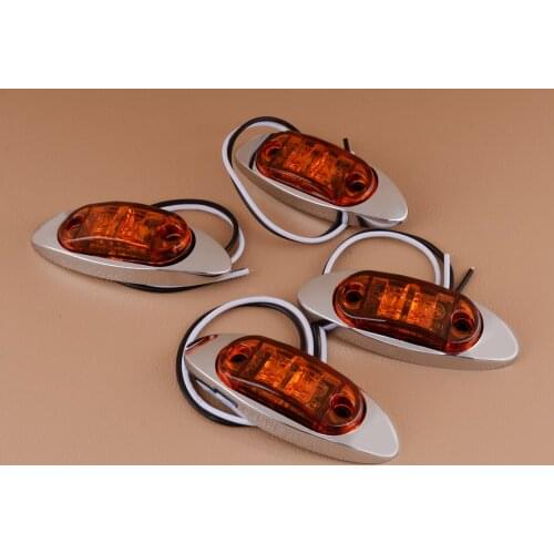 4pcs 2.5" 2 Diode Amber Side Fender Marker Indicator Clearance Surface Mount Light w/ Silver Cover for Universal Trailer Truck