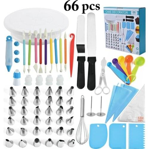 66Pcs/set Cake Turntable Cake Decorating Tools Kit Rotary Table Baking Tool Piping Nozzle Piping Bag Set Baking Supplies Sets