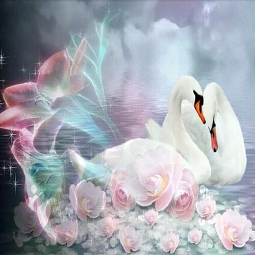 Wholesale Needlework 3d Diy Diamond Painting Cross Stitch Swan With Flowers Pattern Pictures Home Decoration Diamond Embroidery