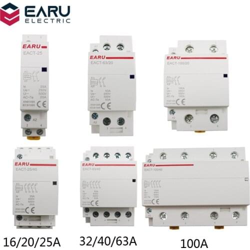 2P/4P 16-100A AC 220V DC 12V/24V 50/60Hz Din Rail Household AC Modular Contactor Switch Controller DIY Smart Home Hotel