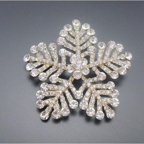 Large Winter Clear White Crystal Rhinestone Snowflake Brooch Christmas Pin Gold Tone Pentagram Star Accessory Item No.: BH7532