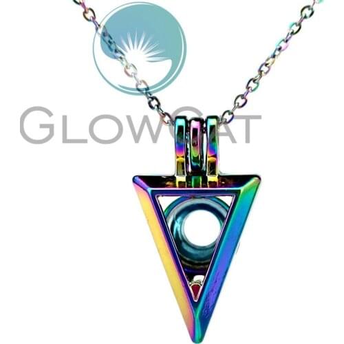 CC838 Rainbow Color Triangle Beads Cage Pendant Essential Oil Diffuser Aroma Pearl Cage Locket Necklace