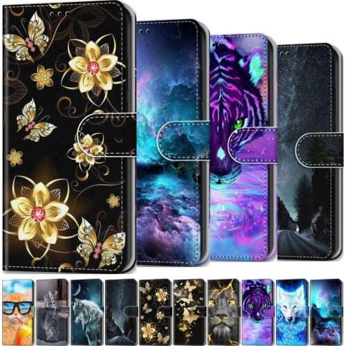 A42 Butterfly Cute Painted Wallet Cover For Etui Samsung Galaxy A01 Core A21 A21S A42 A51 A71 M01 M31S Wolf Lion Case Box DP08F