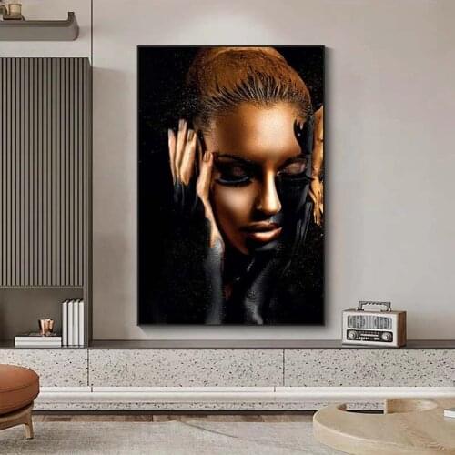 Black Gold Sexy Nude Woman Canvas Art Posters And Prints African Woman Art Canvas Paintings Wall Art Pictues Home Wall Decor