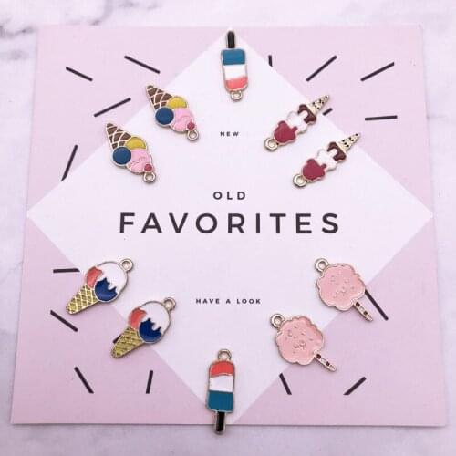 10 pcs Oil Drop Ice Cream Popsicle Enamel Charms Bracelet DIY Summer Gold Metal Pendant Charms Earring Jewelry Accessories YZ209