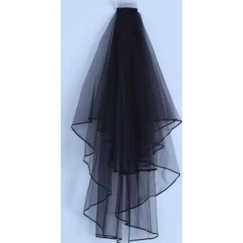 Black/White/Ivory Bridal Veils Ribbon Edge Bridal Veil two Layers Short Wedding Veil with Comb