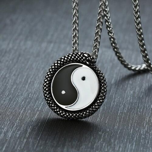 Chinese Tradition Tai Chi Pendant Necklace Stainless Steel Necklace Yin Yang Gossip Necklace Long Chain Balance Jewelry ketting