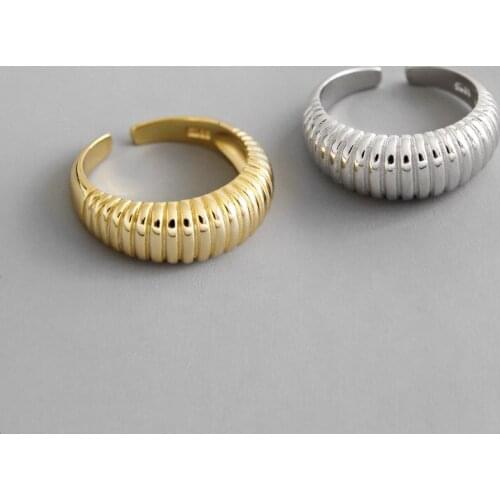 INS NEW Authentic S925 Sterling Silver FINE Jewelry 7.7mm White/Gold adjust ring Twine Twist Lines Band Ring TLJ837