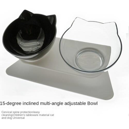 Cat bowl double bowl cat food bowl cat neck protection cervical spine oblique ration cat food bowl cat food bowl tilt pet bowl