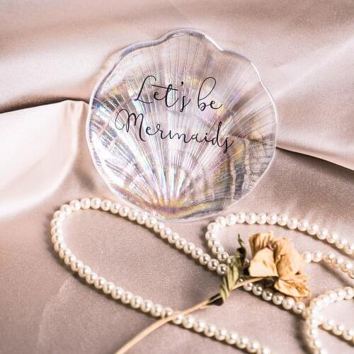 Creative Coloured Shell Shape Glass Jewelry storage tray Display Plate Snack Necklace Ring Earrings Decoration Organizer