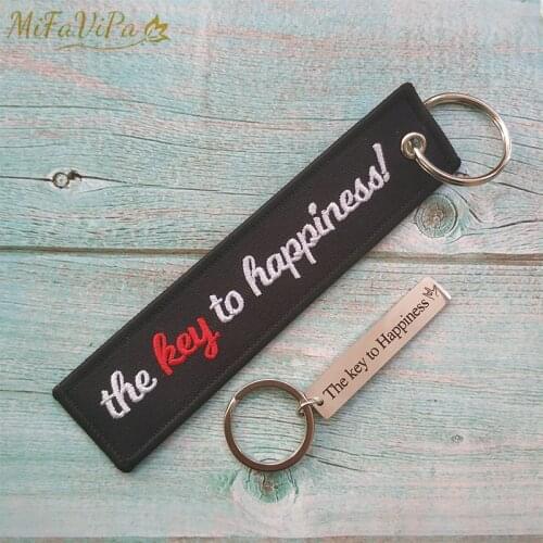 MiFaViPa Embroidery Keychains Fashion Trinket Keychain Aircraft The Key to Happiness Key Chain with 1 PC Polished Plane Keyring