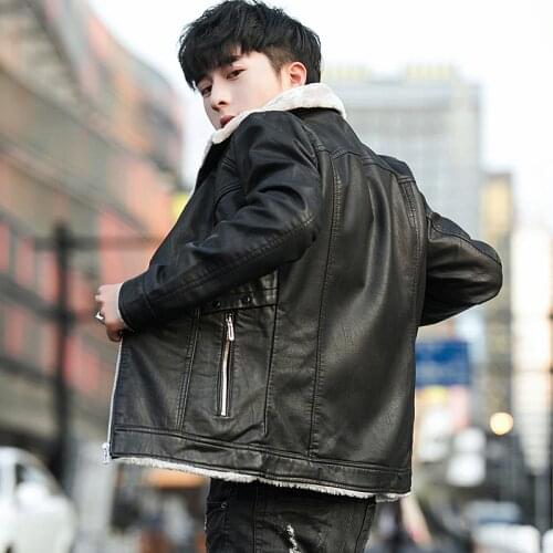 Men Leather Jacket Men Winter Fashion Coat Sheepskin Coat For Men Stylish Mens Leather Jackets Male Zipper Moto Jacket W40FG21
