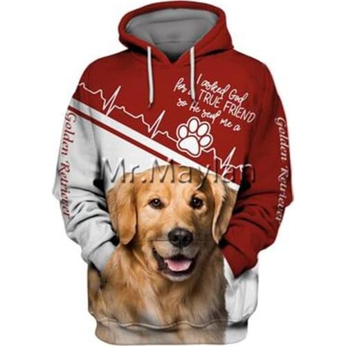 Personality Fashion Animal Golden-Retriever 3D Printed Graphic Hoodie Men/Women Zip Hooded Streetwear Oversized Sweatshirt QW-41