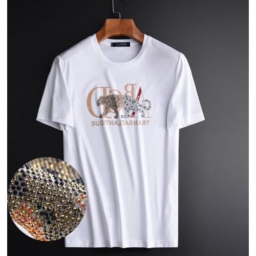 Men T-shirt Luxury Hot Drilling And Animal Printed Short Sleeve Mens Summer Plus Size 4xl Slim Fit Male T-shirts