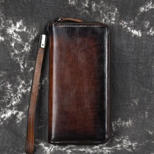 Mens Genuine Leather Wallets Purse For Men Multifunction Long Purse Card Holder Casual Money Pack Fashion Retro Clutch Bag