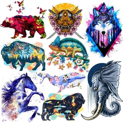 Punk Aniamls Stripes Patches Skull Iron on Transfer Patch for T-shirts Girls Kids Clothing DIY Thermo Stickers Applique Dress