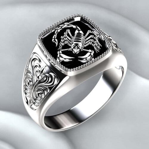 New scorpion ring exquisite pattern electyoplating scorpion shape epoxy black ring punk style hand jewelry jZ02